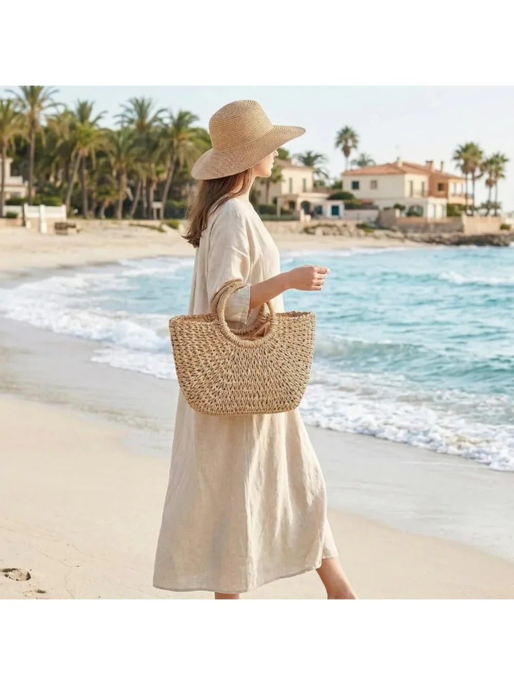 Large Handwoven Straw Beach Bag - Casual Rattan Tote & Clutch for Summer Travel